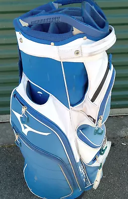 Mizuno Cart Golf Bag Blue/White 14 Dividers 8 Pockets Shoulder Strap • $99.99