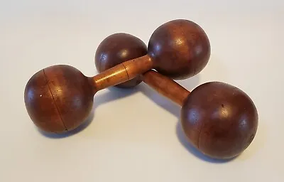 Vintage Set Of 2 Wooden Dumbbells  Weights Unbranded Exercise Decor • $17.99