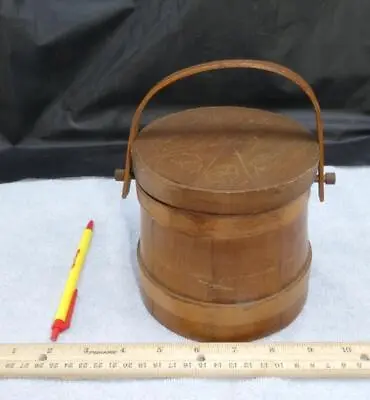 Vintage Primitive Miniature Small Firkin Sugar Bucket W/ Swing Handle W/ Lid 5  • $121.95