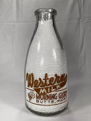 Butte Montana — Squat Quart Brown-pyro Milk Bottle From The Western Creamery • $12