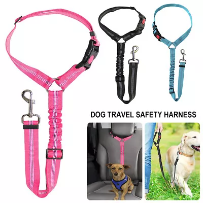 Adjustable Headrest Dog Car Seat Belt Pet Car Safety Harness Bungee Leash • £4.79