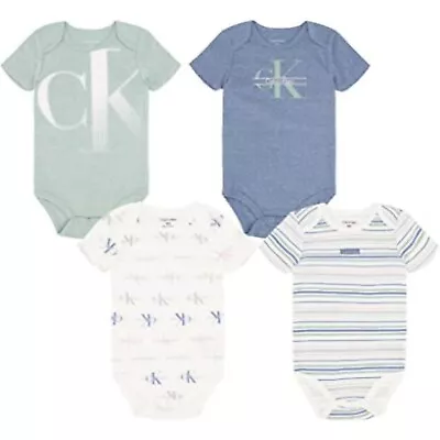 Calvin Klein Baby Boys 4 Pieces Pack Bodysuit Size 0/3M 3/6M 6/9M 12M 18M • $18.74