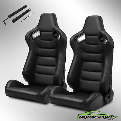 2X PVC Main Back + Side Carbon Fiber Leather Left/Right Racing Seats W/Slider • $329.98