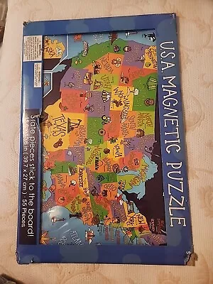 USA Magnetic Map 55 Piece Puzzle w/board 15.6  X 10.6  Animated Cartoon Colorful • $17