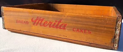 VINTAGE 1960's MERITA BREAD ADVERTISING Bread Cake Wood Crate - Charlotte NC • $179