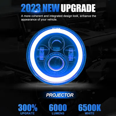 7  Inch Round LED Headlight Halo Angle Eyes Blue For Jeep Wrangler JK LJ TJ CJ • $25.79