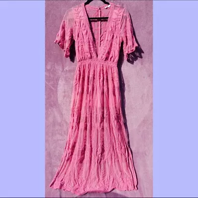HONEY PUNCH Pink Blossom Embroidered Floral Lace Overlay Maxi Romper Dress SMALL • $24.99