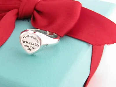 £384.73 • Buy Tiffany & Co Silver Heart Return To Tiffany Signet Ring Band Size 7.5