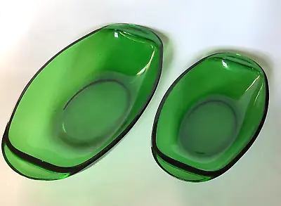 Vereco France Two Piece Vintage Green Glass Set Candy Or Nut Bowls • $12.50