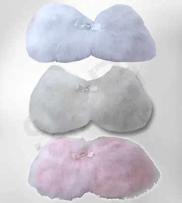 Flower Girl Faux Fur Cape Girls Fluffy Feather Wedding Bolero Age 1 To 13 Years • £14.99