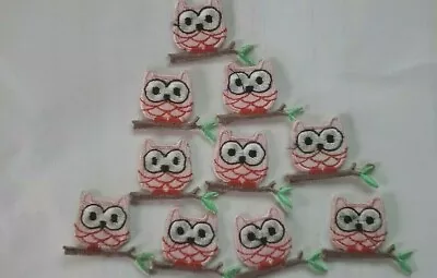 $6.11 • Buy CraftbuddyUS 10pcs Iron On Fabric Pink Owl On Branch Motif Embroidery Patch,DIY