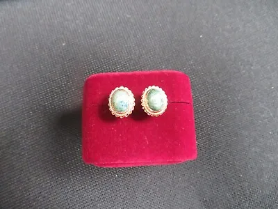 18k Gold Stud Malachite  Earrings 3.98gr • $179