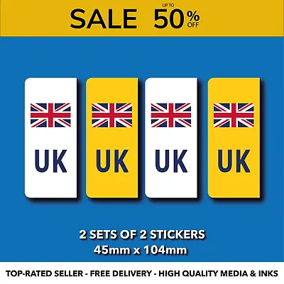 £2.99 • Buy UK White / Yellow Car Number Plate Sticker Union Jack - 2 Sets - 4 Stickers