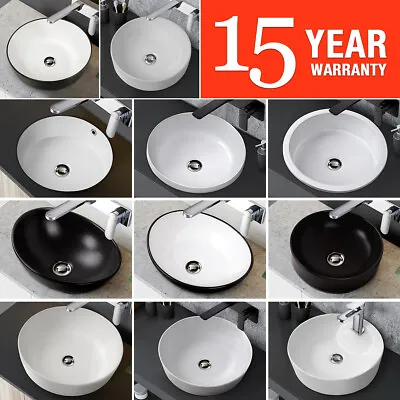 Ceramic Wash Basin Bathroom Sink Matt Black White Oval Round Above Counter Top • $18