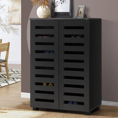 $105.51 • Buy Oikiture Shoe Rack Shoes Storage Cabinet Organiser Shelf 2 Doors 20 Pairs Black