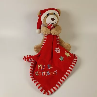 TJM My First Christmas Brown Bear Red Blankie Blanket Comforter Baby Soother • £7.44