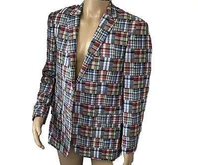 Alan Flusser Blazer Sport Coat Multicolor Plaid Madras Patchwork 2-Button Sz M • $39.99