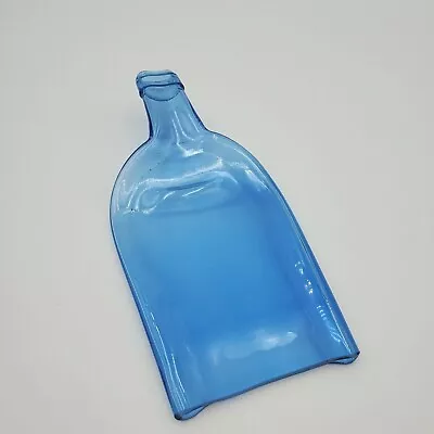 Melted Bright Blue Art Glass Wine Bottle Cheese Serving Plate Tray Spoon Rest • $17.09