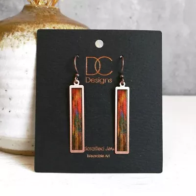 DC Designs Autumn Red Art In Copper Frame Linear Long Column Earrings ME1SE • $27.45