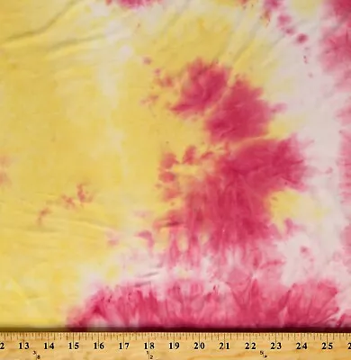 Matte Jersey Brushed Tie-Dye 4-Way Stretch Yellow Pink Fabric By Yard D451.19 • $10.95