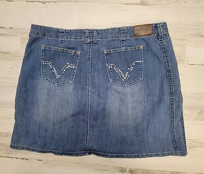 Baccini Jean Skirt Women 18 Blue Denim Knee Length Pockets Bling Rhinestones • $16