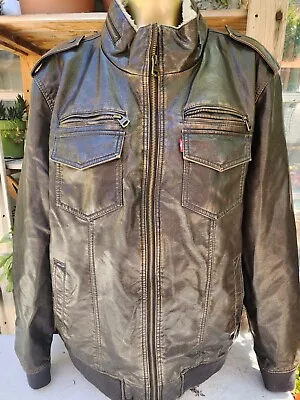 LEVIS VINTAGE BOMBER AVIATOR Jacket Men's XLarge Brown Faux Leather Sherpa Lined • $55