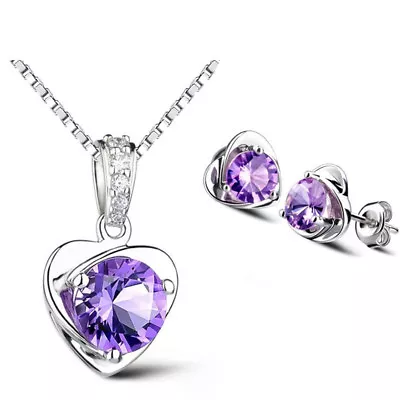 925 Sterling Silver Heart Stud Earrings Chain Necklace Pendant Womens Jewellery  • £2.97