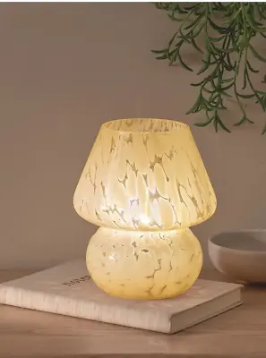 Yellow Glass Mushroom Portable LED Home Decor Bedside Room Light • £21.90
