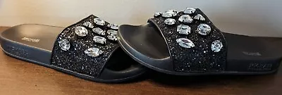 MICHAEL Kors Women's Gilmore Rhinestone Sparkly Slide Sandals Black Size 10 M • $28