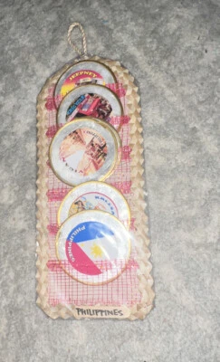 $7.99 • Buy Philippines Capiz Shell 6 Drink Coaster Set With Wicker Case - New