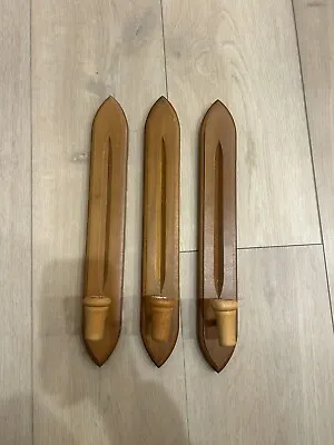 Vintage Homco(3) Set Of Wooden Wall Candle Stick Holders MCM Danish 14.5  Japan • £18.31