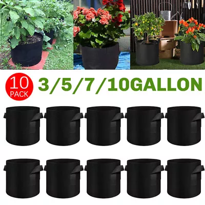 10pcs 3/5/7/10 Gallon Plant Grow Bags Thickened Nonwoven Fabric Pots Container • $20.99