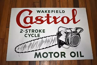 Vintage Wakefield Castrol 2 Stroke Cycle Chainsaw Motor Oil Advertising Sign • $895