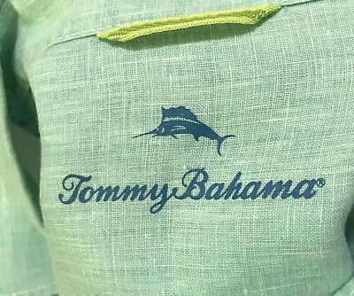 Tommy Bahama Mens L Linen Aqua Blue Green Button Down Beach Shirt COLOR IS OFF • $21.37
