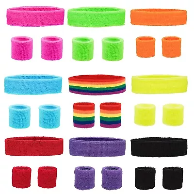 80s Neon Headband And Sweatbands / Wristbands Party Fancy Dress Event Run • £3.95