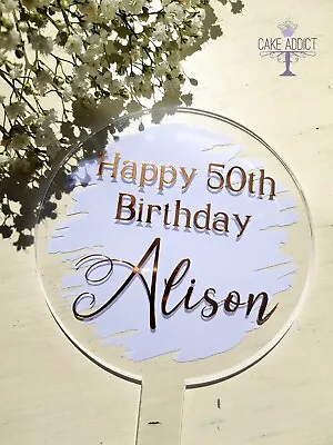 Personalised Acrylic Cake Topper - Happy Birthday / Elegant Cake Topper • £5.90