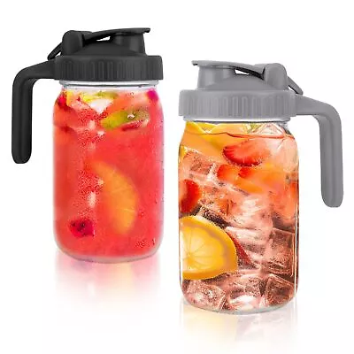 2Pcs Mason Jar Pitcher 32oz Wide Mouth Glass Pitcher With Pour Spout Handle ... • $30.25