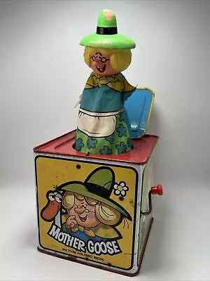 Vintage 1971 MOTHER GOOSE Mattel Jack In The Box Music Box WORKS Metal Tin • $19.99