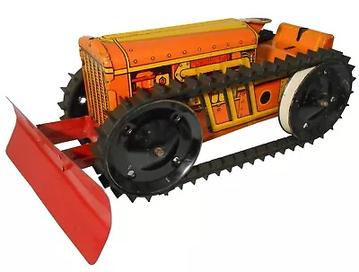 Louis Marx & Co Ny Vint Litho'd Enml Pressed Tin Bulldozer Finned Rubber Tracks • $327.50