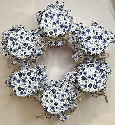 6 Homemade Cornflower Blue Fabric Jam Covers/jam Jar Toppers Labels Bands Ties • £2.99