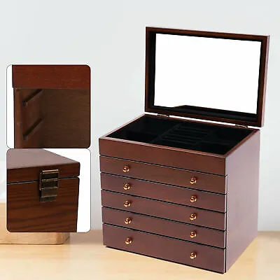 6 Layers Large Wooden Jewelry Storage Box Vintage Wooden Jewelry Organizer • $48