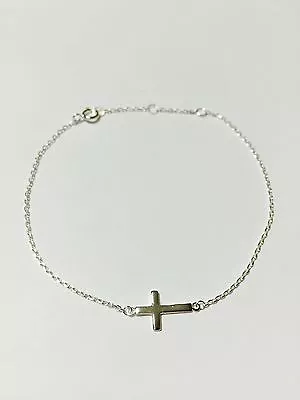 925 Sterling Silver Small Sideway Cross Bracelet For Women  • $14.99