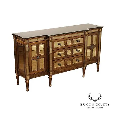 Italian Hollywood Regency Style Marble Top Mirrored Sideboard Buffet • $1495