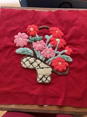 Vtg Crewel Pillow Top Red Corduroy With Embroidered Flowers18 X 18 • $5.99