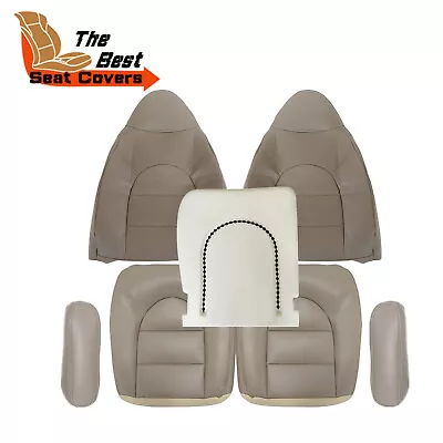 For 1999 2000 Ford F250 F350 Lariat XL Front Bottom Top Leather Seat Cover Tan • $70.99