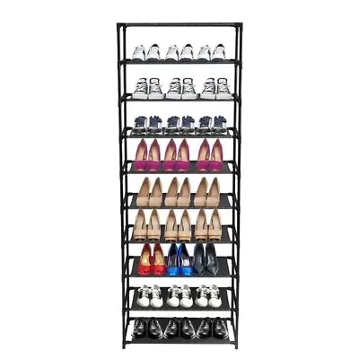 10 Tier Stackable Shoe Rack Storage Shelves - Stainless Steel Frame Holds 50 Pai • $20.70