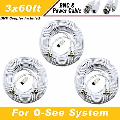 White Premium 180ft Cctv Bnc Cables For Q-see Systems Qt-5140 578 5516 5032 • $39.99