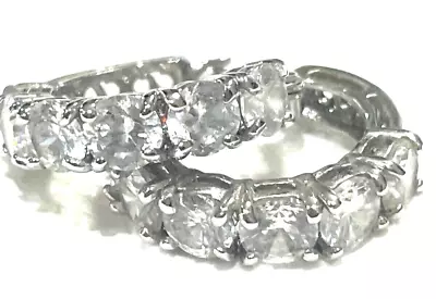 Vtg MUST HAVE! Richest Showing! 925 STERLING SILVER CZ HOOP EARRINGS We Combine! • $15