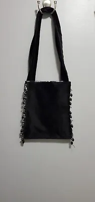 Reversible Black Velvet Silver Metallic Brocade Bag Pouch Purse Chic Beaded • $14.83