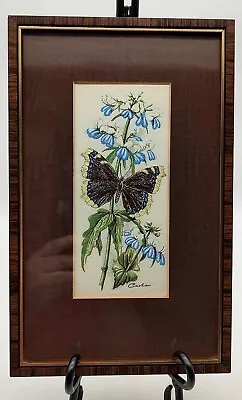 Vtg.'70s Cash's Silk Woven Picture  Butterfly &  Wild Flowers - Blue Eyed Mary   • £24.13